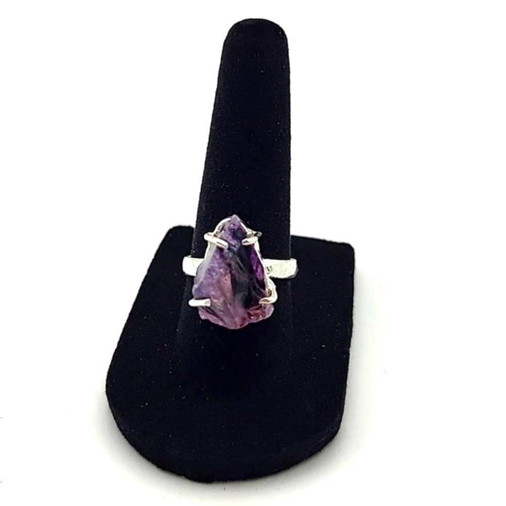 NEW 925 Silver Plated Amethyst Rough Natural Gemstone Ring Jewelry US Size 7.5